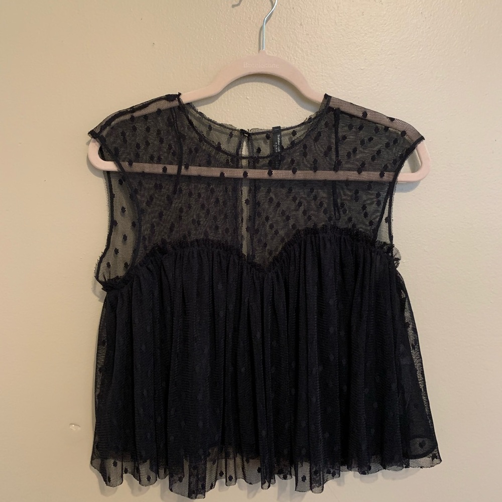 zara trafaluc mesh black top polka dots